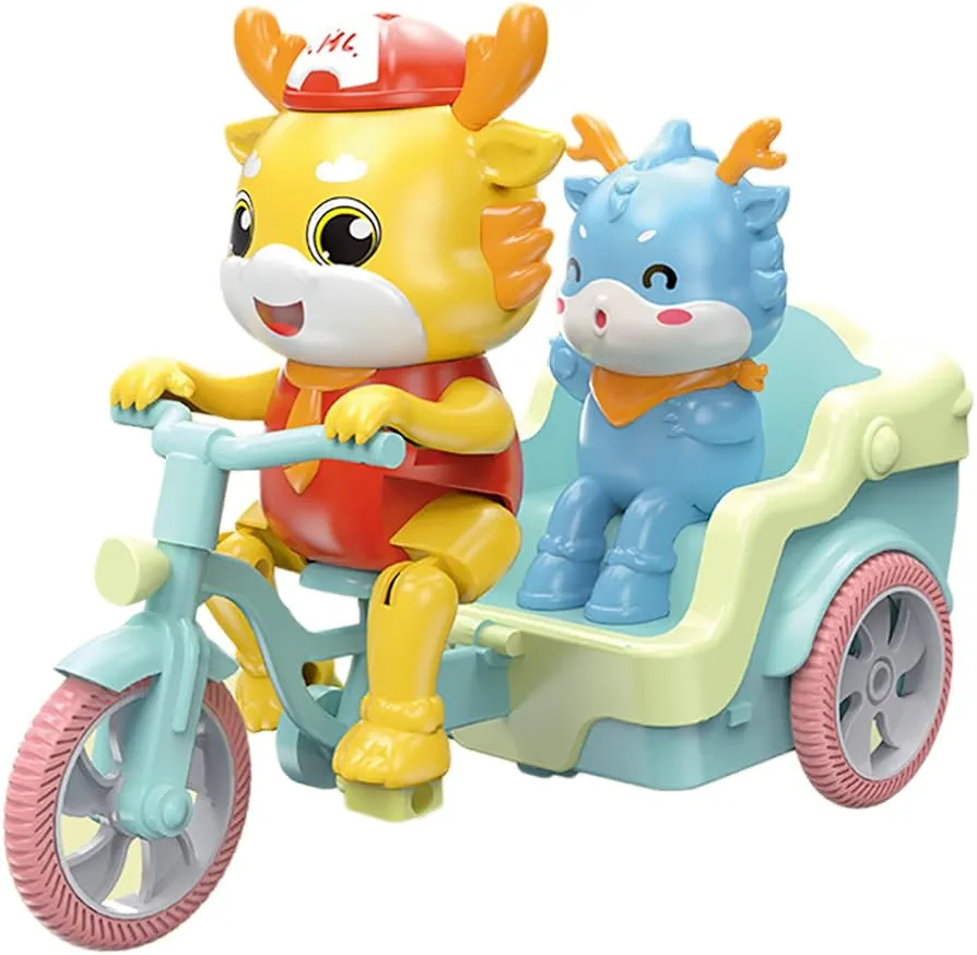 Dragon Tricycle Toy, Lovely Cartoon Electric Tricycle Toy Mother & Baby Dragon Car Toy Dragon Electric Trike Toy Musical Toy Creative Cycling Toy with Music and Lights, Medium