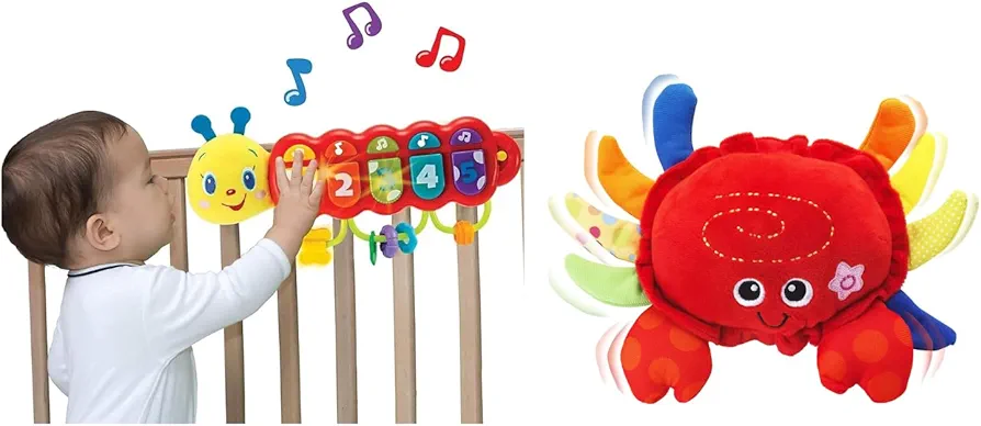 KiddoLab Play & Learn Bundle: Lira's Illuminating Caterpillar Crib Toy & Dancing Plush Crab - Dynamic Duo for Infantile Joy & Development.