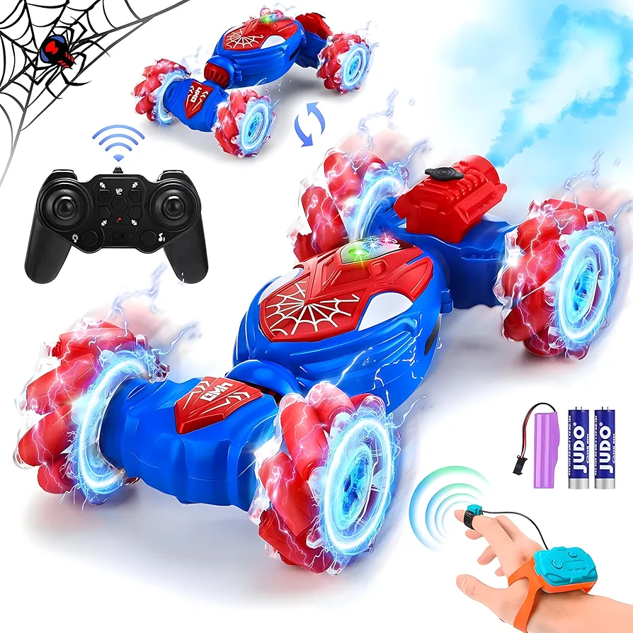 Remote Control Stunt Cars Toys,360° Rotating 4WD 2.4GHz Gesture Sensing Rc Car with Spray Lights Music,Outdoor Toys Cars for 6 7 8 9 10 11 12 Years Old Boys Girls Kids