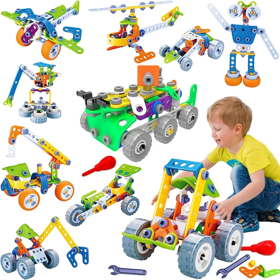 MOONTOY 11 in 1 STEM Toys for 4 5 6 7 8+ Year Old Boy Birthday Gifts Building Toys Kids Age 4-8 5-7 6-8 Educational Blocks STEM Kits Activities Erector Set Robot Engineering Construction Creative Game