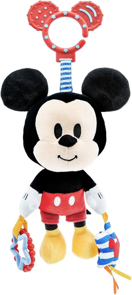 Disney Baby Mickey Mouse On The Go Activity Toy with Teething Rings, Crinkle Sounds, Mirror, and Rattle for Babies and Infants