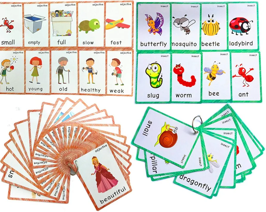 Set of Adjective&Antonym and Insect Flash Cards for Toddlers |Kids Learning Flashcard & Montessori Pocket Cards Toys | Perfect for Pre-K Decor Background Wall Stickers, Teacher/Autism Therapists Tools