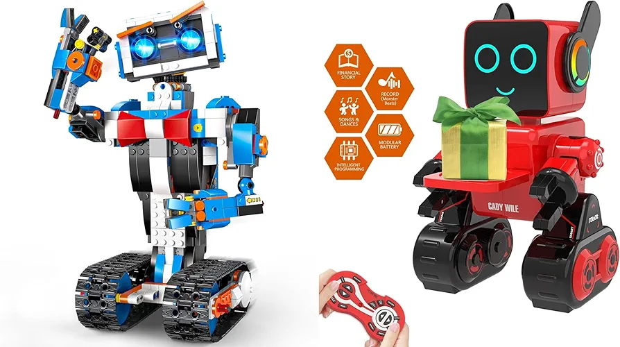 OKK Robot Building Toys for Boys, STEM Projects for Kids Ages 8-12, Remote & APP Controlled Engineering Learning Educational Coding DIY Building Kit Rechargeable Robot Toy Gifts for Girls(Blue+Red)