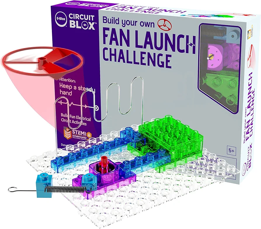 E-BLOX Building Blocks Circuit Kit, Build Your Own Fan Launch Wire Maze Challenge, Steady Hand Wins, Friendly Competition, Ages 5+