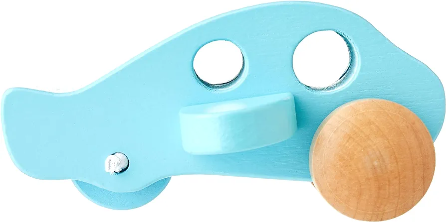 Hape Little Plane Kid's Wooden Toy Vehicle ,L: 4.9, W: 2.6, H: 3.8 inch, Blue and Beige