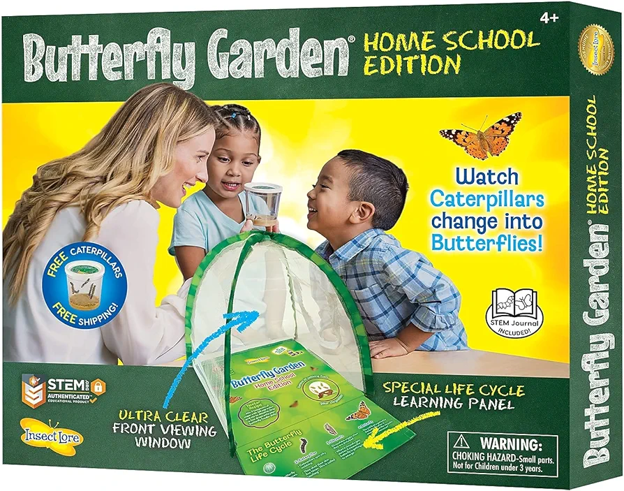 Insect Lore - Butterfly Growing Kit - Clear Front Facing Viewing Panel - Pre-Paid Voucher to Redeem Caterpillars Later – Life Science & STEM Education – Butterfly Science Kit, Large