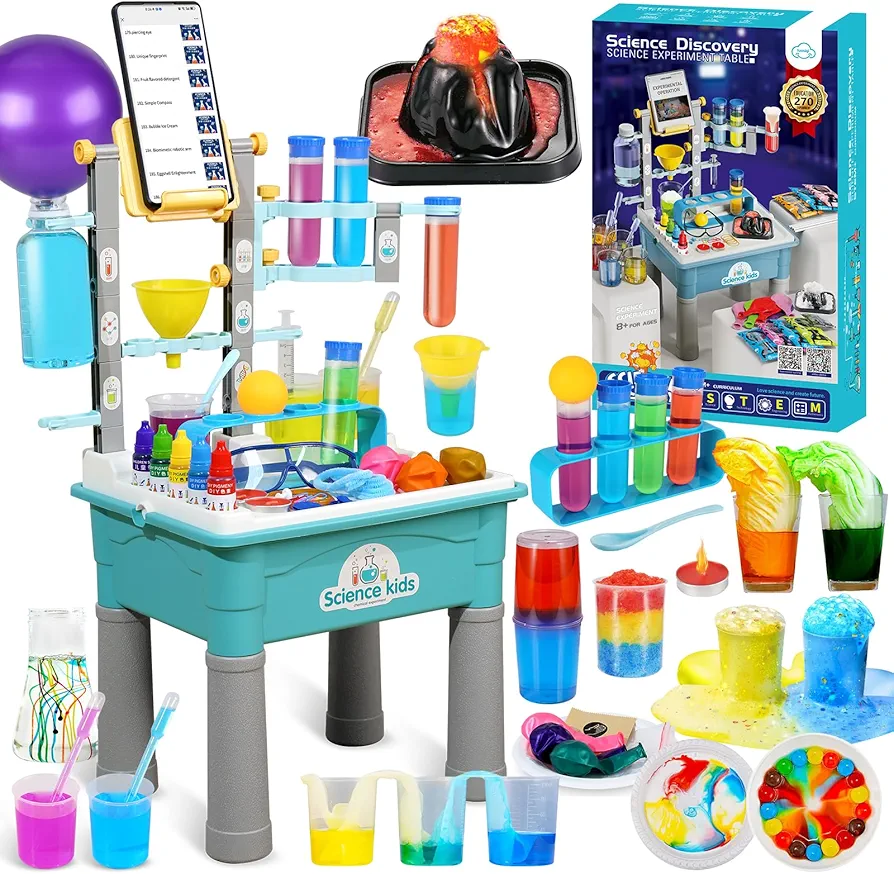 BATURU Science Kits for Kids - 270+ Science Experiments for Kids with Science Table and Smartphone Stand - Educational Science Kits Stem Toys for Kids Toddler Ages 3-5, 4-6, 5-7, 6-8, 8-10(Blue)