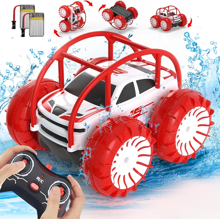 MaxTronic Amphibious Remote Control Car for Kids,Rechargeable RC Stunt Car Toy 2.4Ghz 360° Flips Rotation 15KM/H 4WD All Terrain Offroad Truck for Girls Boys 3 4 5 6 7 8 9 10 11 12