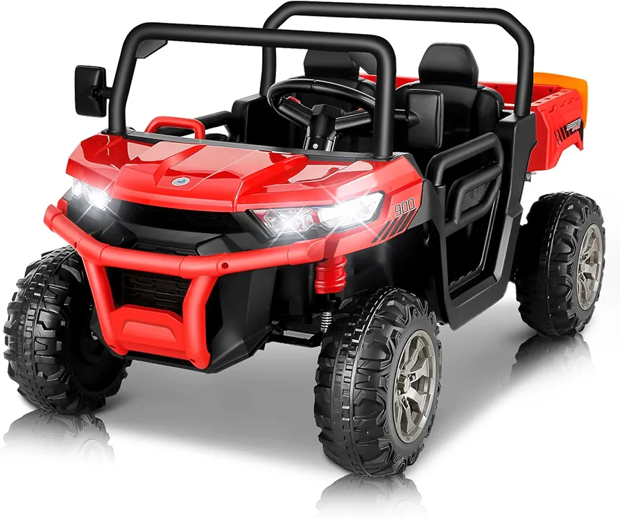 Hikole 24v Ride on UTV Kids Dump Truck Electric Power Wheels utv - 24 Volt Ride on Toys for Kids Boys Girls,Four Wheels with Remote Control,Display,Music, Red