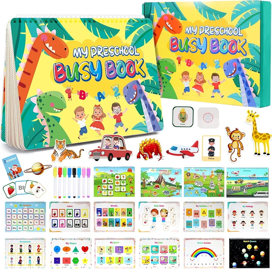 Busy Book for Toddlers, Montessori Toys for 2 3 4 5 6 Years Old Kids Preschool Learning Activities with 32 Themes, Educational Autism Sensory Travel Toys Christmas Birthdays Gifts for Boys Girls