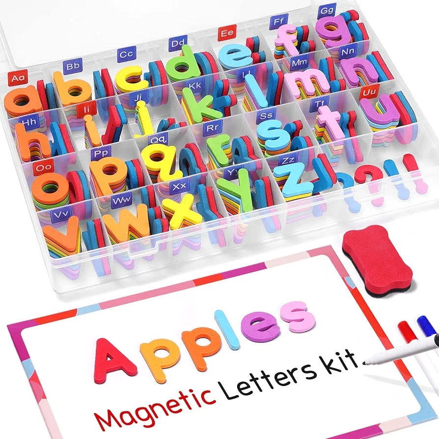 Gamenote Classroom Magnetic Alphabet Letters Kit 238 Pcs with Double - Side Magnet Board - Foam Alphabet Letters for Preschool Kids Toddler Spelling and Learning Colorful ABC Education Fridge Magnets