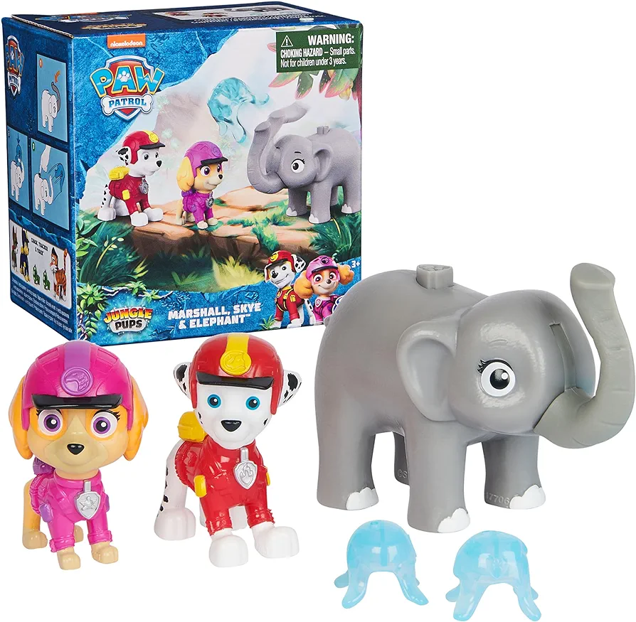 Paw Patrol: Jungle Pups Marshall, Skye & Elephant Action Figures with Projectile Launcher, Kids Toys for Boys and Girls Ages 3 and Up