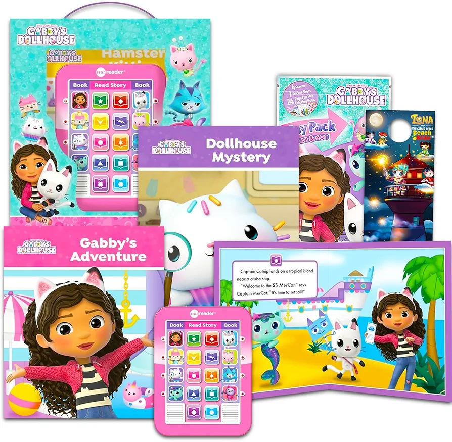 Gabby's Dollhouse Read Along Books for Kids - Bundle with 8 Read Aloud Books and Electronic Reader, Mini Coloring Book, Stickers and More (Gabby's Dollhouse Reader Book Set)