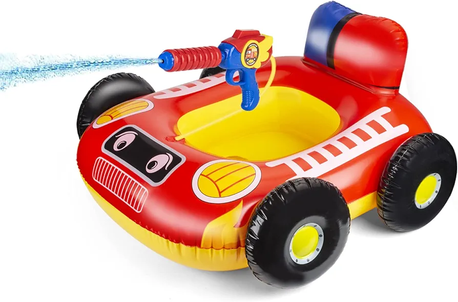 Kids Pool Floats with Water Gun, Pool Toys for Kids Ages 4-8, Fire Truck Toddler Floats for Pool, Pool Inflatables for Boys Girls and Children