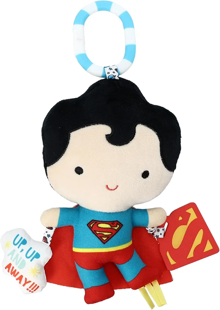 KIDS PREFERRED DC Comics Superman Multi Sensory Activity Toy with Teethers, Crinkle Textures, and Clip for On The Go Fun for Infant and Baby Boys and Girls, Medium