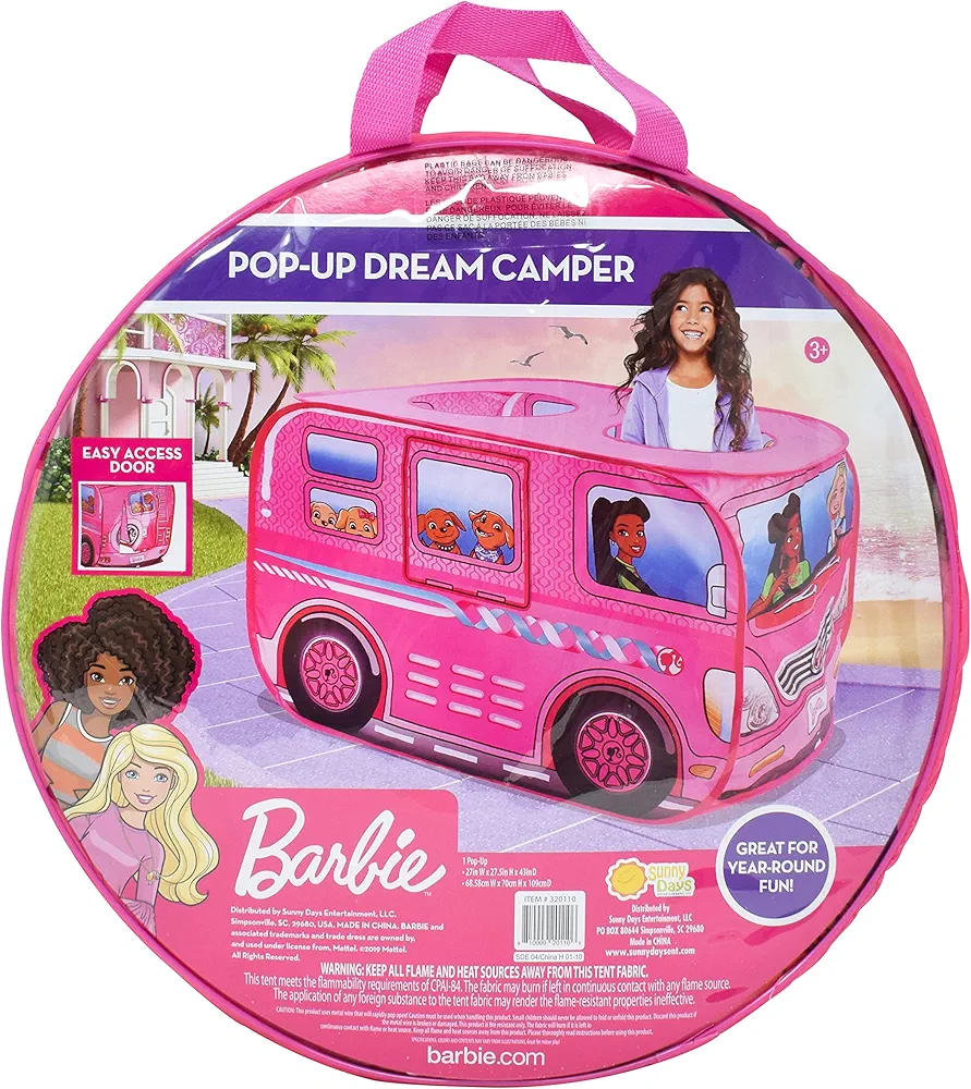 Barbie Camper Pop Up Play Tent – Large Princess Castle Tent for Girls | Folds for Easy Storage with Carrying Bag Included | Amazon Exclusive – Sunny Days Entertainment