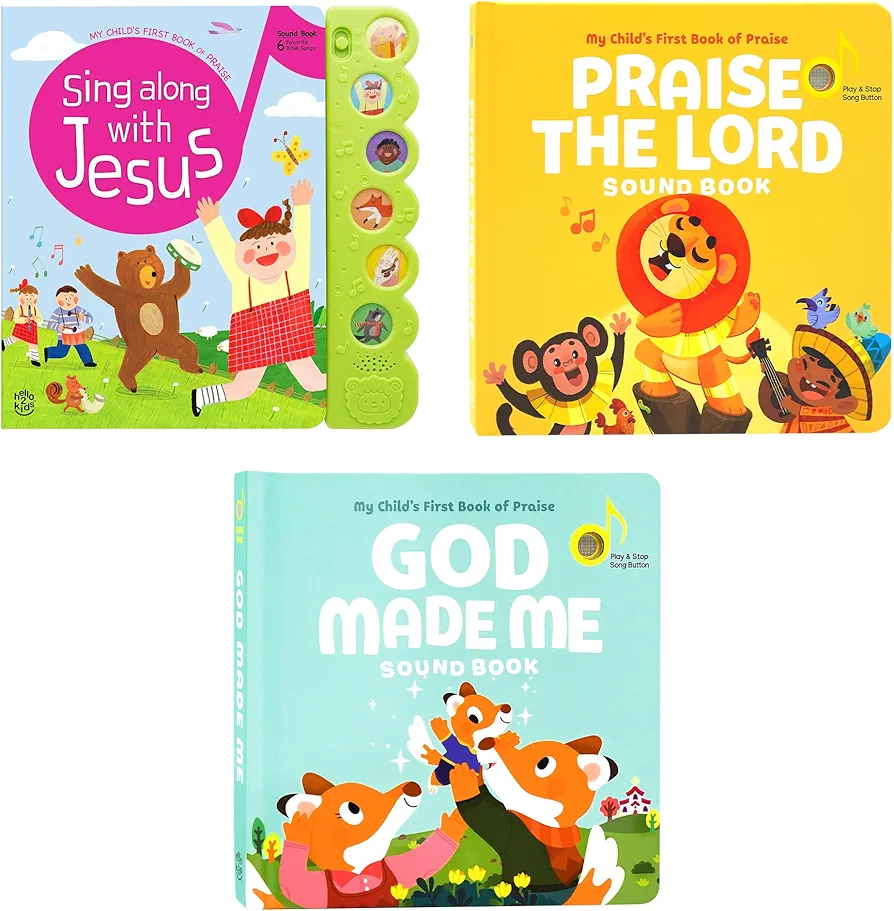 Sing Along with Jesus, Praise The Lord and God Made Me - Bundle of 3 Books - Christian Sound Books for Toddlers 1-3 | 6 Bible Songs & Illustrations per Book, Musical Toys | Baptism Gifts for Toddlers