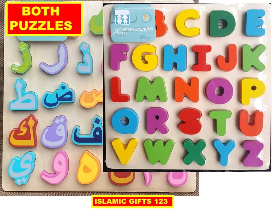 Arabic Alphabets + English Wooden Puzzle Islamic Learning for Kids Early Education Toy Ramadan Favor Eid Favors Islamic Favors-Islamic Gifts 123