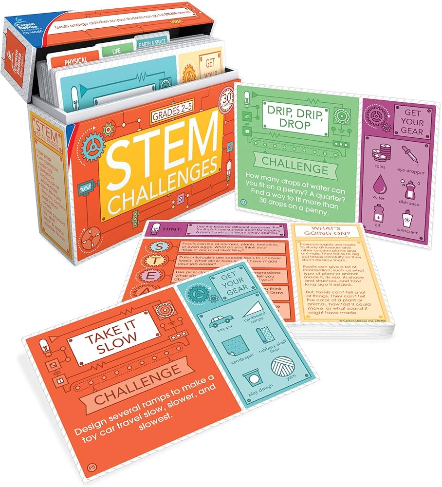 Carson Dellosa Stem Challenges Learning Cards Kit, 30 Science Projects, Stem Kits for Kids Ages 8-12, Science Experiments, Hands-On Activities for Homeschool or Classroom, Grades 2-5