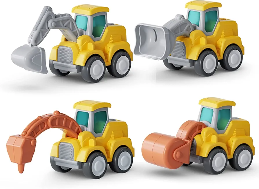 Cars Toys for 1 Year Old Boys - Press Go Toys Cars for Toddlers 1-3, Friction Powered Car Toys Age 3-5,4 Pack Construction Trucks