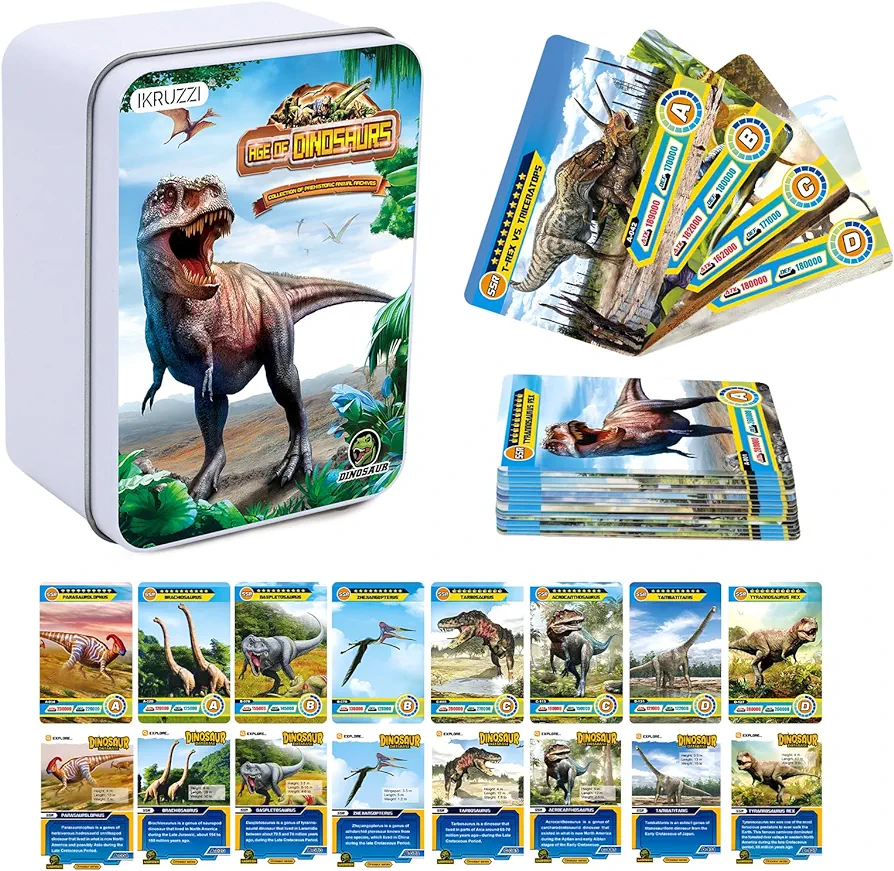 168 PCS Dinosaur Cards Set,Dinosaur Educational Learning Flash Cards,Collectible Dinosaur Trading Cards for Kids,Dino Games Cards,Prehistoric Animals Toys