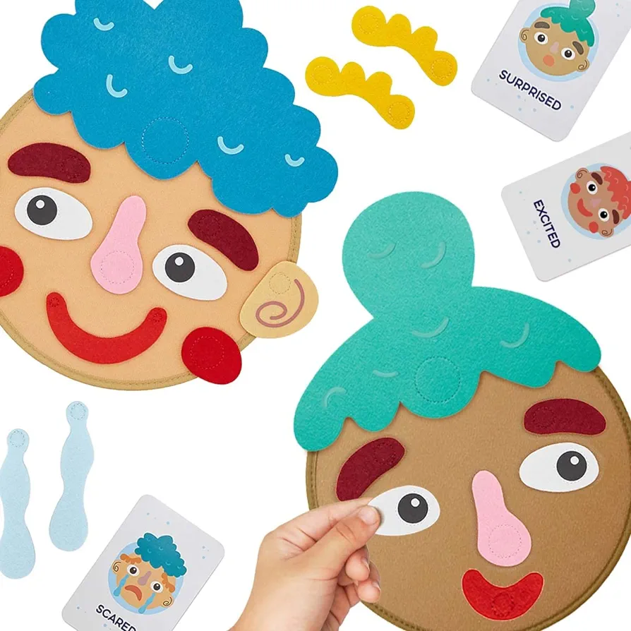 Social Emotional Games for Kids & Toddlers - Make Faces to Describe Feelings & Emotions - 9 Emotion Cards - Social Emotional Learning Activities Toy for Home Classroom - Gift for 3 4 Year Old Girl Boy