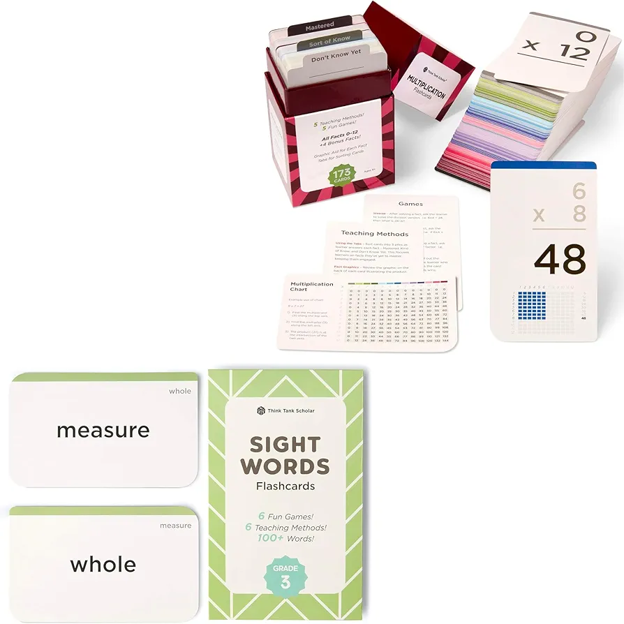 173 Multiplication Flash Cards + 3rd Grade Sight Words Flash Cards (100+)