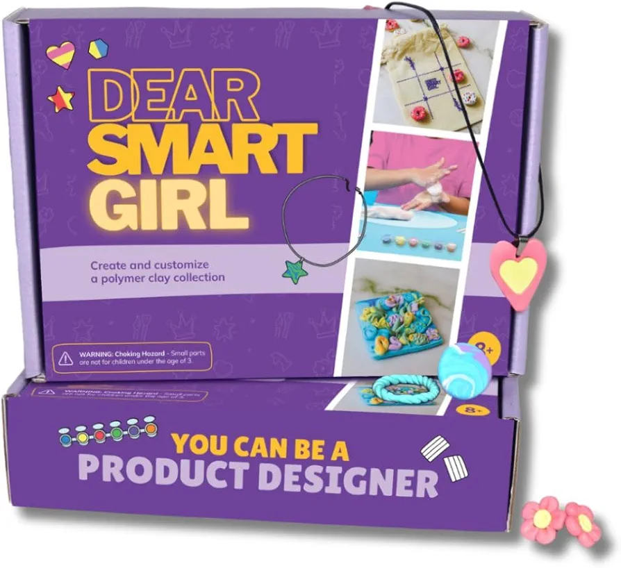 Dear Smart Girl DIY Polymer Clay: Product Designer Educational STEM Activity Kit, 12 projects in 1, Build Confidence & Skills, Gift for Girls Ages 6-12, Award Winning STEM Education Activity