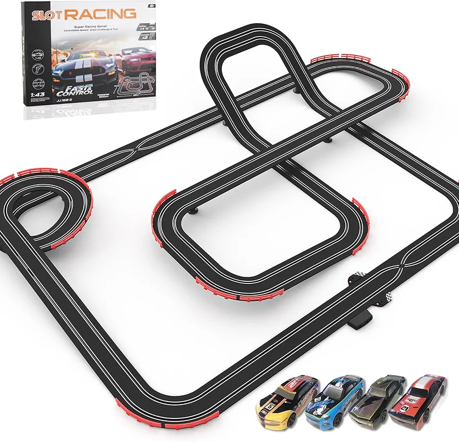 Slot Racing Car Track for Kids 1:43 Electric Powered 40Ft Big Racing Track Set with 4 Cars and 2 Hand Controllers, Gift Toys for Boys Girls 6,7,8 Years Old