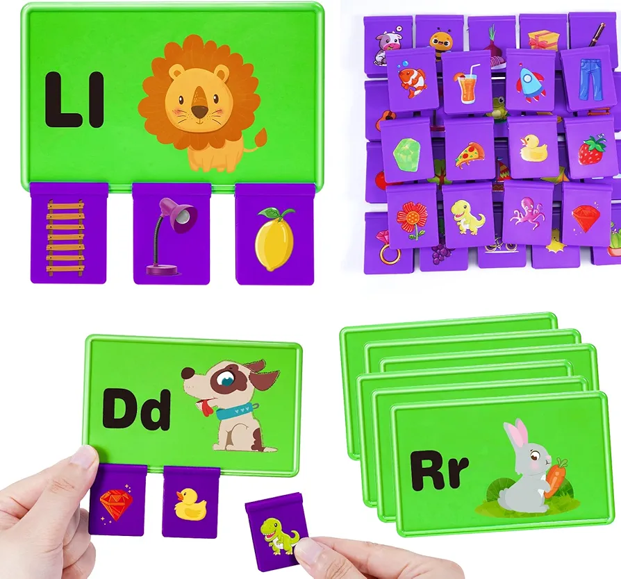 Learning Toys for Kids Ages 3-6: Snap & Match Beginning Sounds Clips Cards Matching Game Educational Toys Gifts for Boys Girls Preschool Kindergarten Learning Activities Classroom Must Have Flash Card