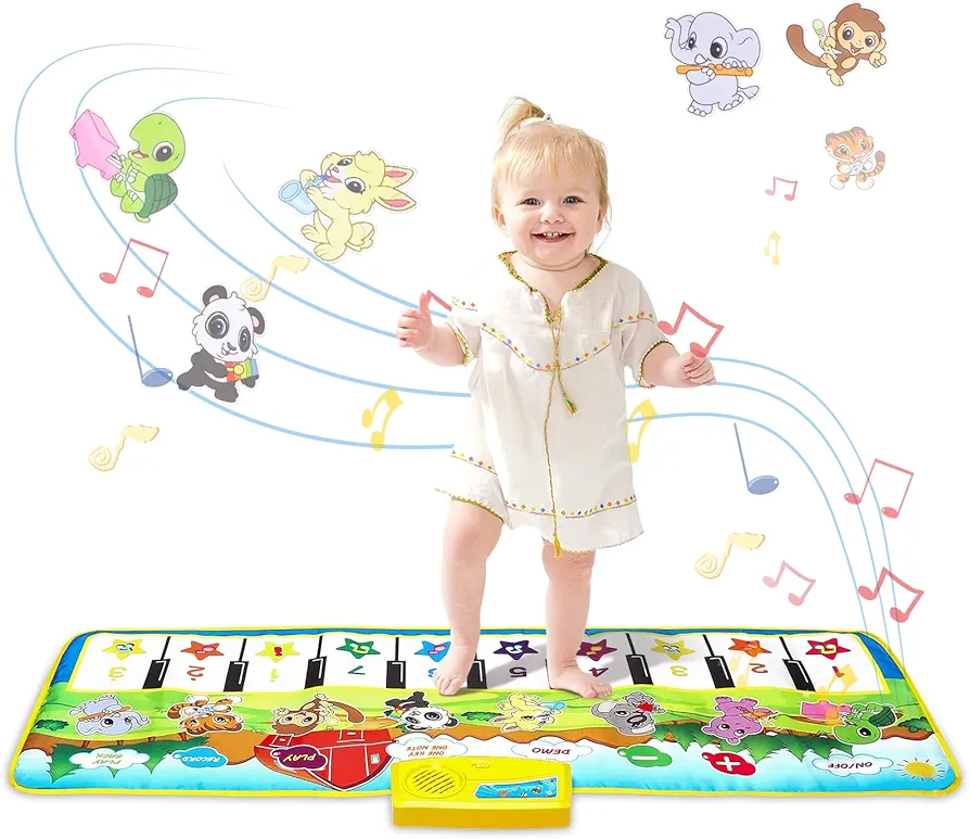 M SANMERSEN Piano Mat, 39.5" X 14" Musical Mat 8 Instrument Sounds Piano Mat for Toddlers Touch Play Dancing Mat Toy for 1 2 3 Year Old Girls Boys Gifts