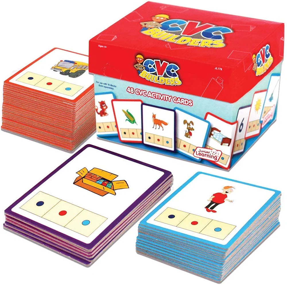 Junior Learning: CVC Word Builders, 48 CVC Activity Cards, Phonemic Awareness, Helps Children to Recognize and Understand Basic Sounds in Words, Self Checking Feature, For Ages 4 and up