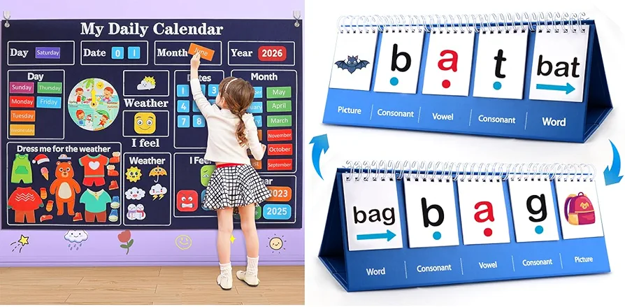 Classroom Must Haves, My First Daily Calendar and CVC Word Game, 1st 2nd Grade Classroom Must Haves for Homeschool Supplies, Special Education Toys and Games