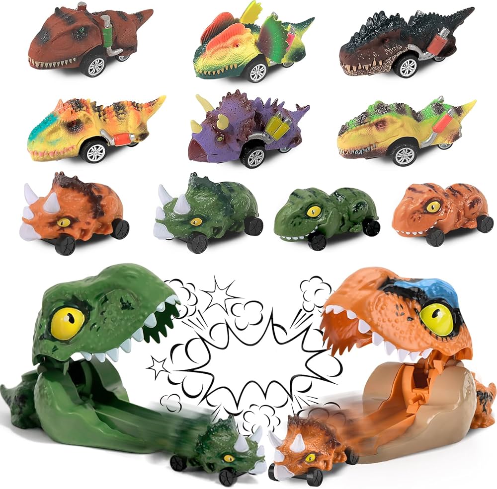 12 PCS Dinosaur Toys for 2 3 4 5 Year Old Boys, Ejection Dinosaur Vehicles & Dino Catapult Launchers & Pull Back Cars, Toddler Toys for 2 3 4 5 6 Year Old Boys