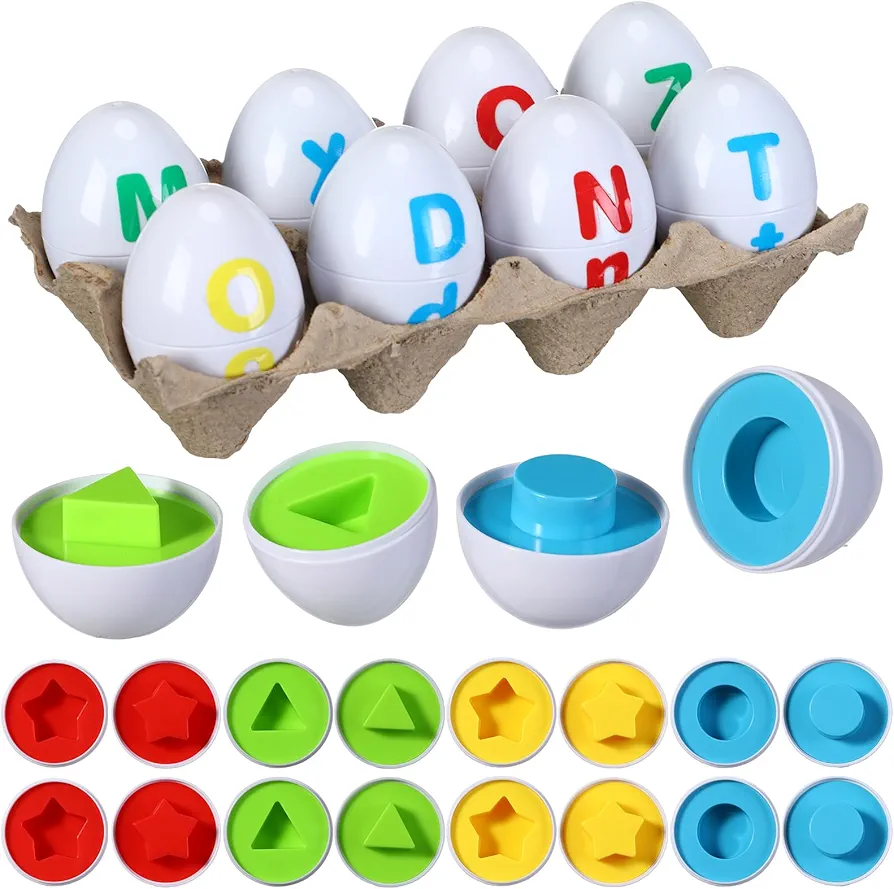 26 Pcs ABC Letters Matching Game Easter Eggs Matching Eggs, Color Shape Alphabet Recognition Sorter Puzzle Educational Egg Preschool Learning Fine Motor Montessori Toys Gift for Boys Girls