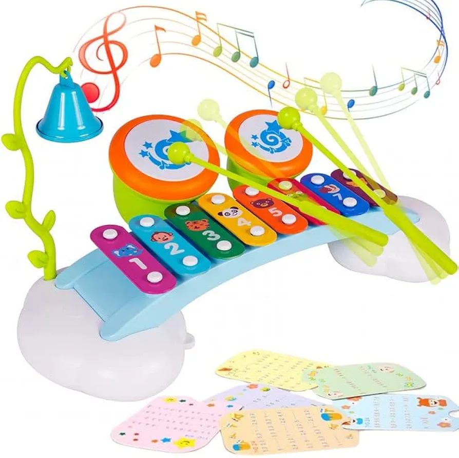 Liberty Imports Xylophone for Toddlers and Kids Musical Toy Instrument with Drum Kit and Sheet Music Cards for Learning Songs