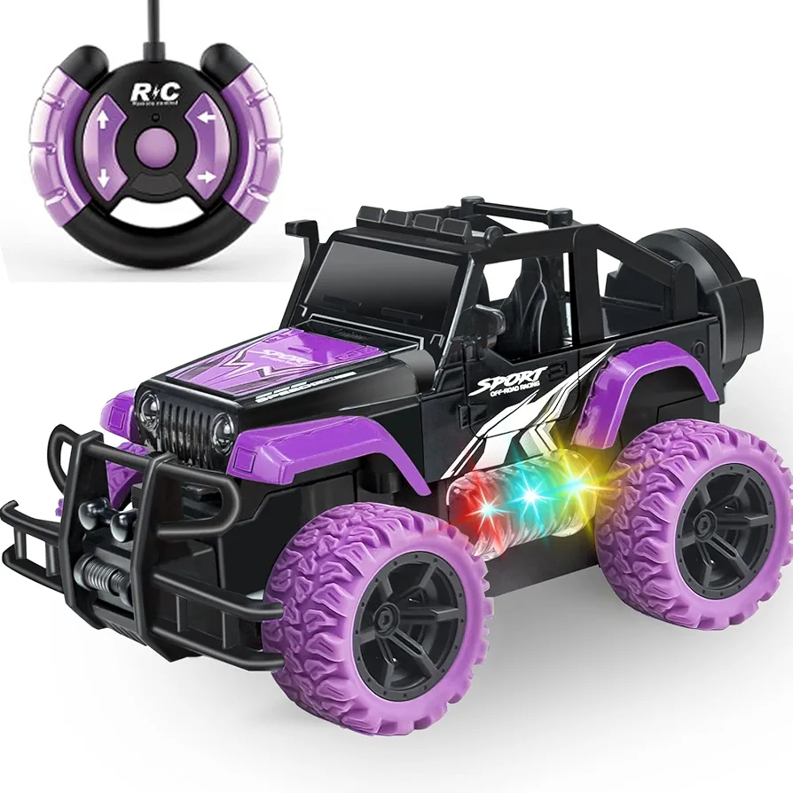 Remote Control Car for Girls 4-7, 1:20 Scale Rc Racing Cars Monster Truck for Kids Toddlers 3-5, Girl Remote Car Toy with LED Lights for Kids Age 3 4 5 6-12 Birthday Gift (Purple)