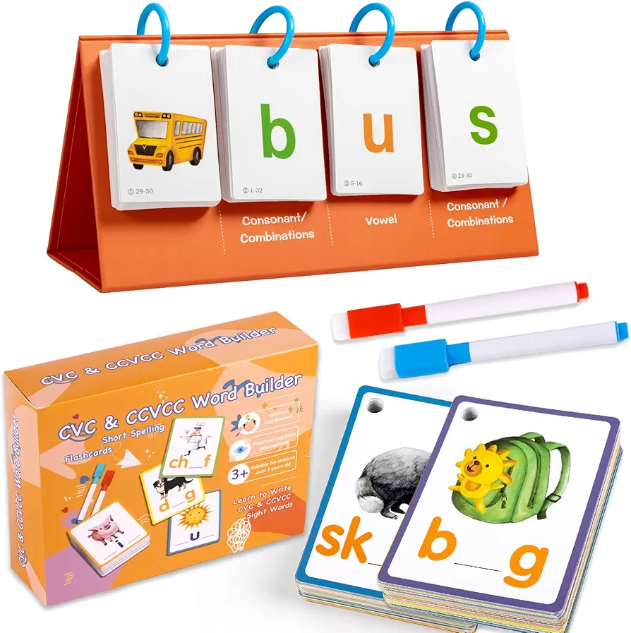 CVC, CVCC & CCVC Word Games, Phonics Games Sight Words Flash Cards, CVC Words Spelling for Kindergarten Classroom, Prek Preschool Phonics Learning Activity