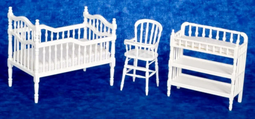 Dollhouse Miniature 1:12 Scale 3 Pc White Baby Room SET #T5545