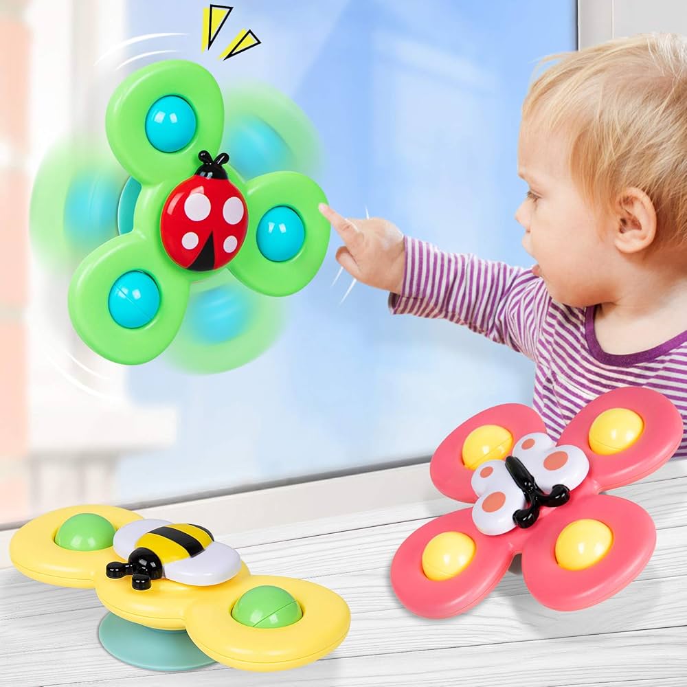 Airplane Travel Toys for Toddlers 1-3: Suction Cup Spinner Toys for 1 Year Old Boy Girl Birthday Gift - Sensory Spinning Baby Bath Toys 6-12-18 Months