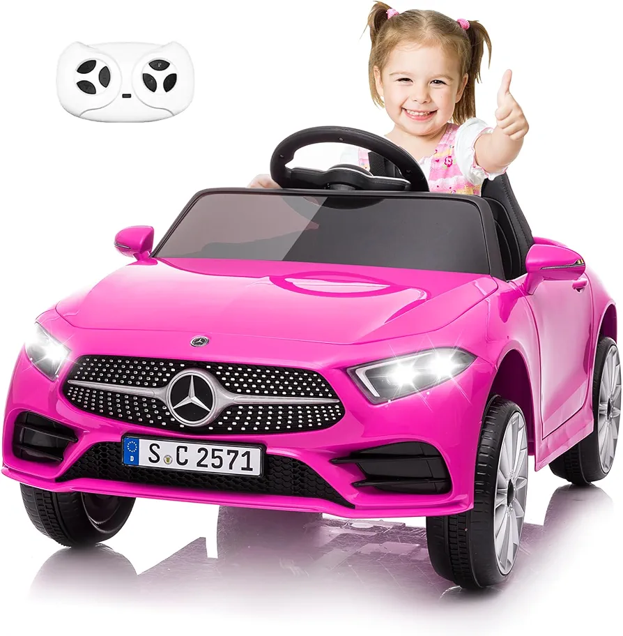 12V Kids Ride on Car Electric Vehicle w/Remote Control, Mercedes Benz Car for Kids, Power 4 Wheeler Battery Ride on Toys for Little Baby Girls Boys Toddlers to Drive, Music, 3 Speeds (Pink)