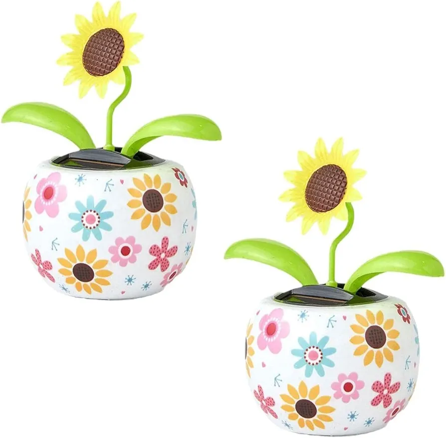 2Pcs Sunflower Solar Dancing Flower Solar Dancing Solar Toys,Solar Powered Swinging Animated Dancer Toy Office Desk Car Decoration for Car,Funny Ornaments Learning and Education