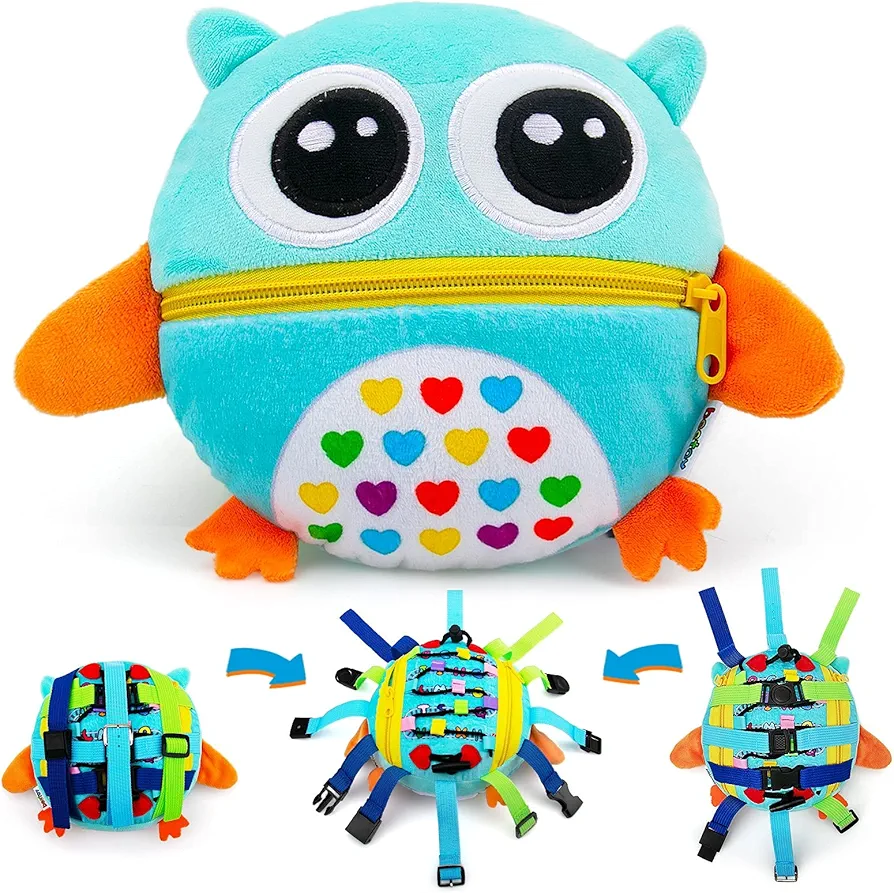 beetoy Sensory Buckle Pillow Zipper Toys for Toddlers 1-3, Toddler Travel Toys for Plane Keep Baby Busy Toys for Autistic Kids - Develop Fine Motor and Problem-Solving Skills