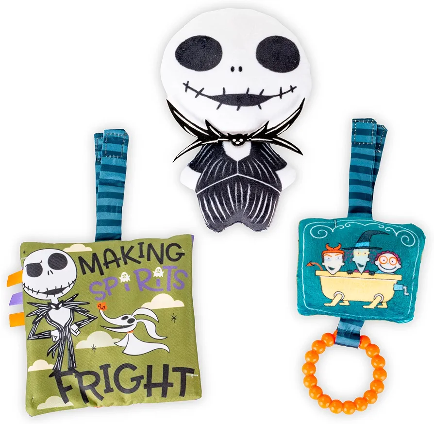 KIDS PREFERRED Disney Baby The Nightmare Before Christmas - 3 Piece Gift Set with Stuffed Jack Skellington Plush and Activity Toys for Babies and Toddlers, Medium