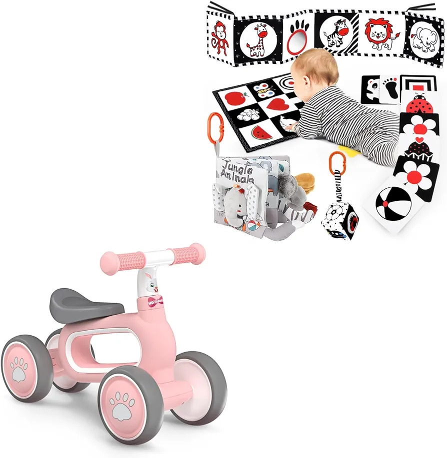 5 in 1 High Contrast Baby Toys & Baby Balance Bike, Baby Toys 0-3 Months for Newborn