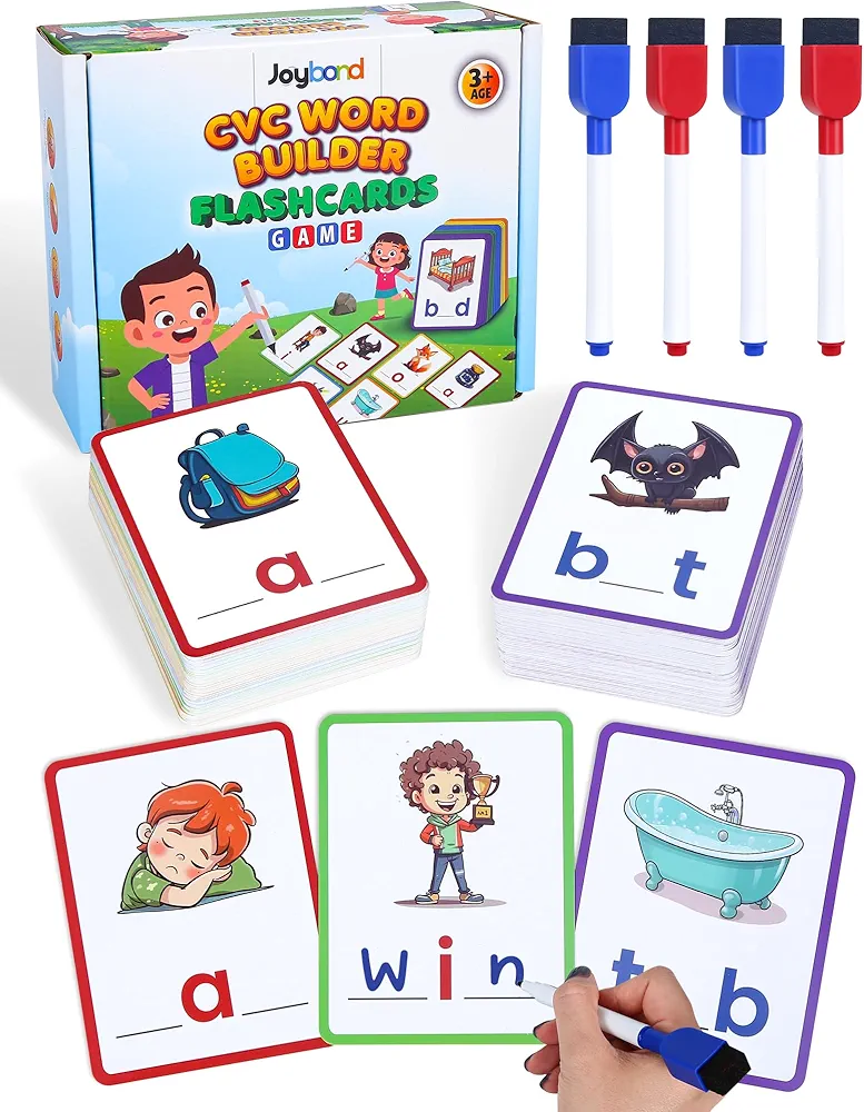 Short Vowel Spelling Flashcards, CVC Sight Words Handwriting Cards, Learn to Write Phonics Cards for Kindergarten Preschool Learning Activities, Montessori Educational Toys for 3 4 5 6 Year Old Kids