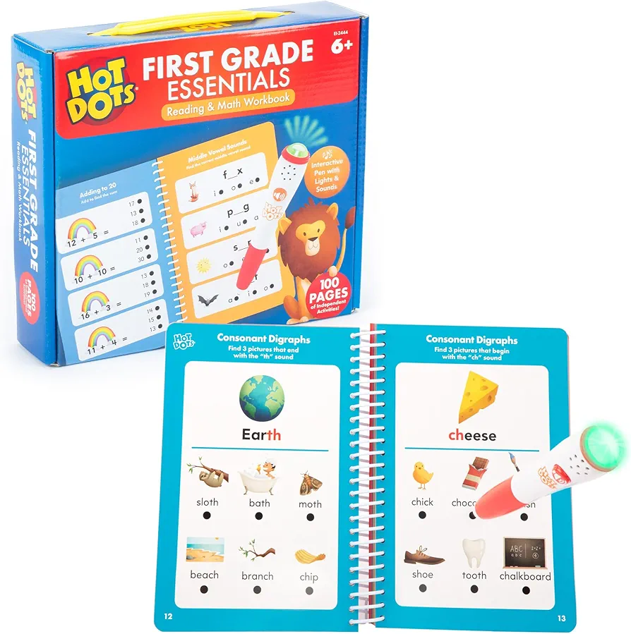 Educational Insights Hot Dots First Grade Workbook: Math & Reading - Learning Activities for Kids Ages 6+, Classroom & Teacher Must Haves