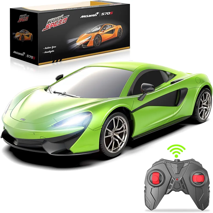 McLaren 570S Remote Control Car, 2.4Ghz RC Car Official Licensed 1/24 Scale Model Racing Hobby Toy Car with Headlight for Boys, Girls, Kids, Teens and Adults Gifts, Green