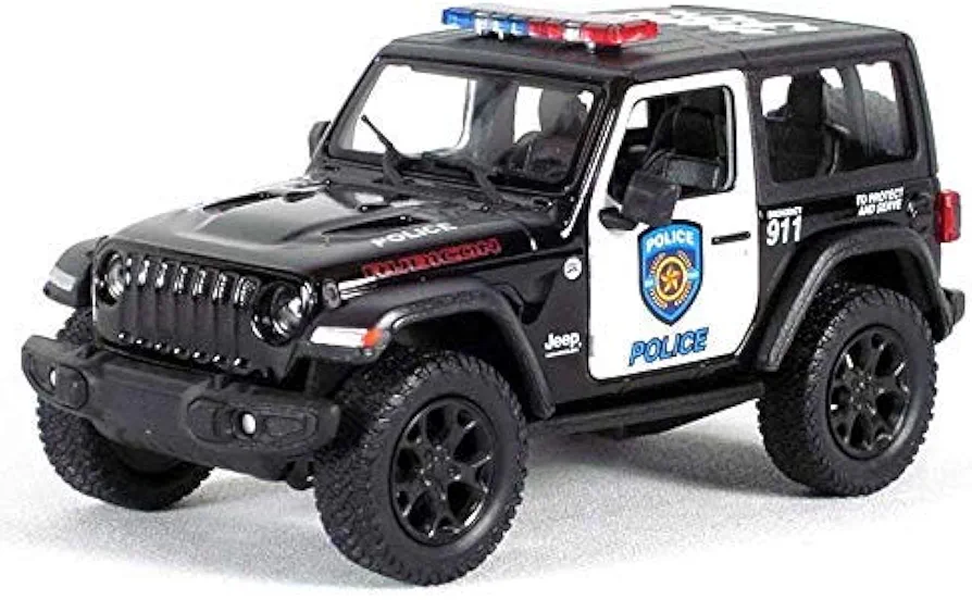 KiNSMART 5" Die-cast: 2018 Jeep Wrangler Rubicon Police Edition (Black/White)