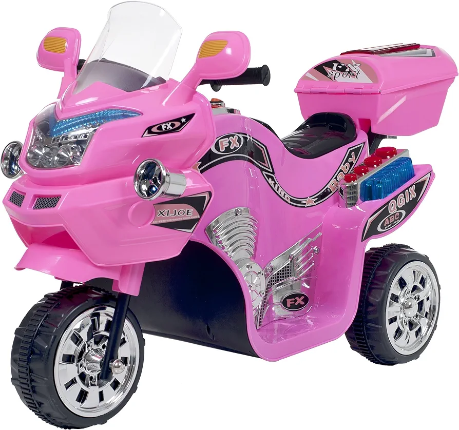 Lil' Rider Ride on Toy, 3 Wheel Motorcycle Trike for Kids by Rockin' Rollers – Battery Powered Ride on Toys for Boys and Girls, 3 - 6 Year Old, Large, Pink